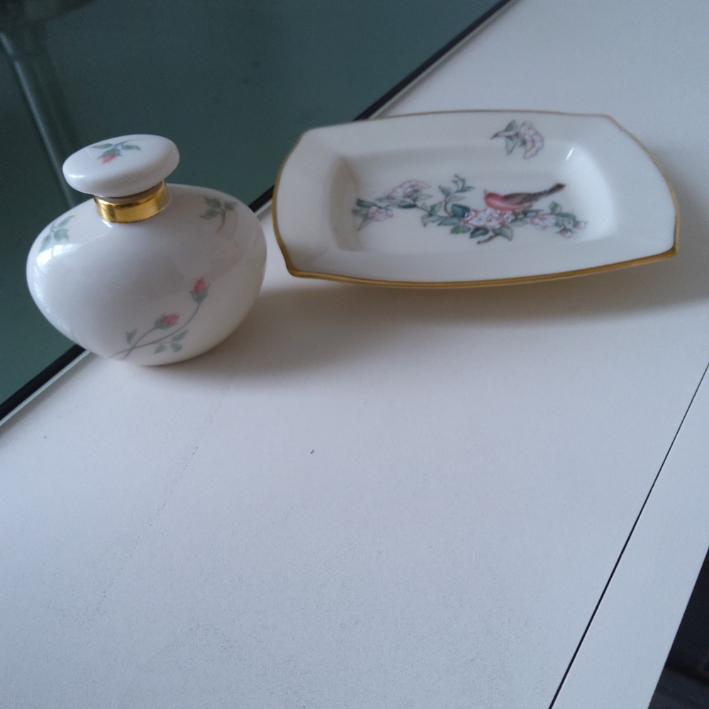 Lenox Bundle 3: Rose Manor Perfume Bottle Made USA, Serenade Trinket Dish Candy